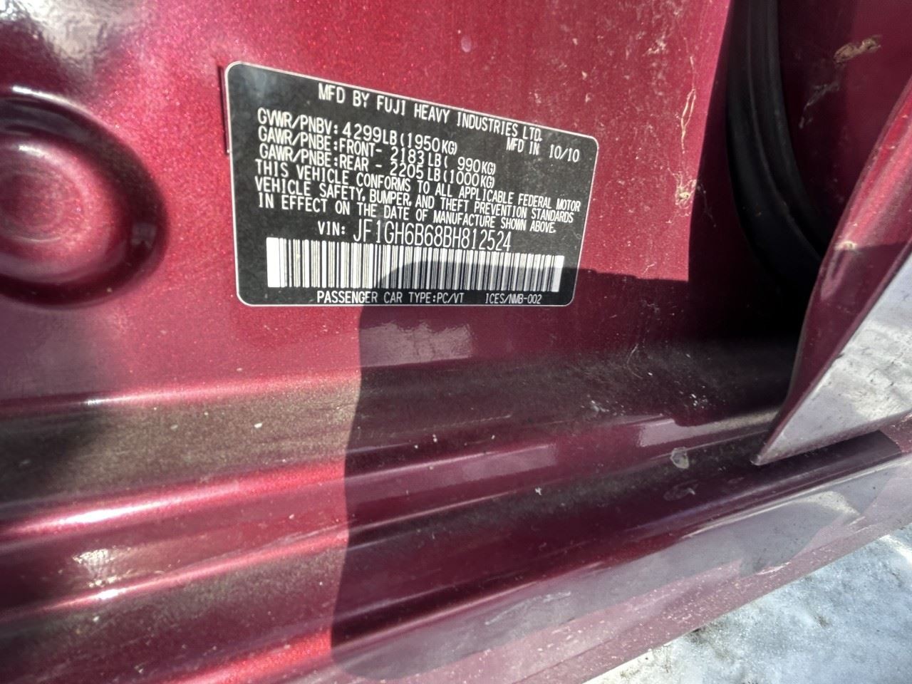 IMPREZA 2011 Transmission Shift OEM