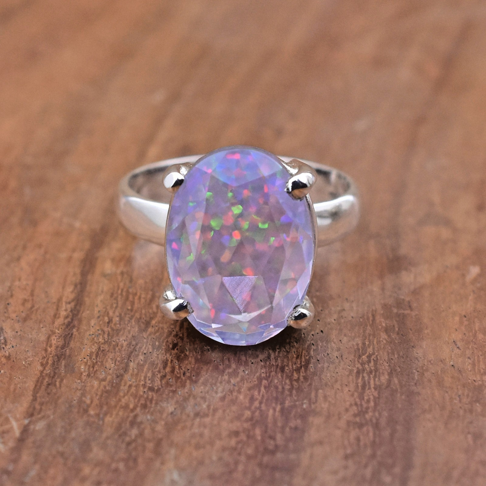 Handmade Ring, Lavender Opal Ring 925 Sterling Silver Cushion Cut Statement Ring
