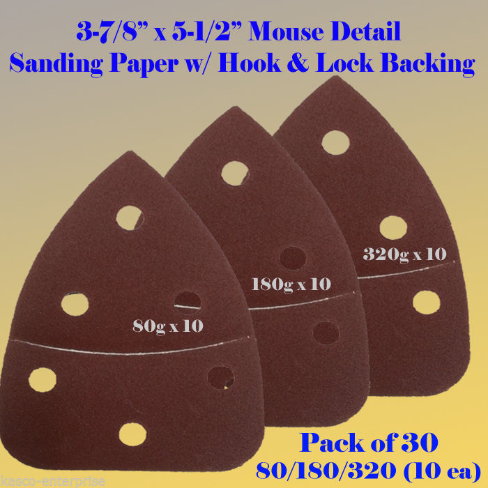 30X Mouse Sanding Sander Sandpaper  Hook & Loop 80 Grit For Black & Decker
