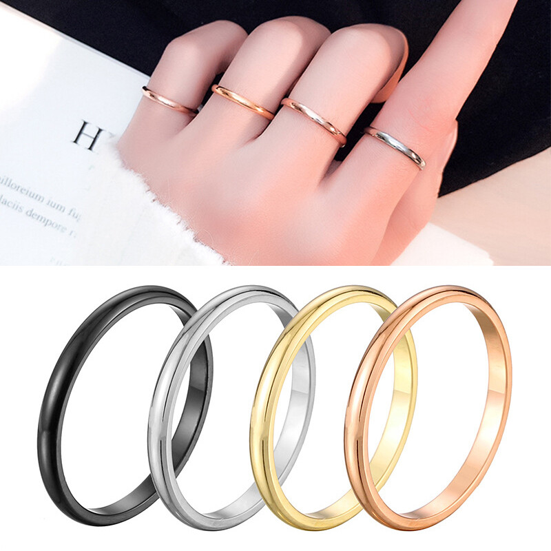 Stainless Steel Finger Ring Women Ring 2mm Couple Ring Circle Plain
