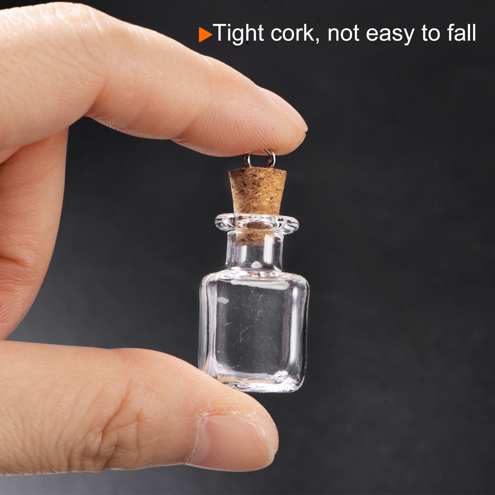 20pcs Mini Glass Bottles with Cork Square Shape with Ring