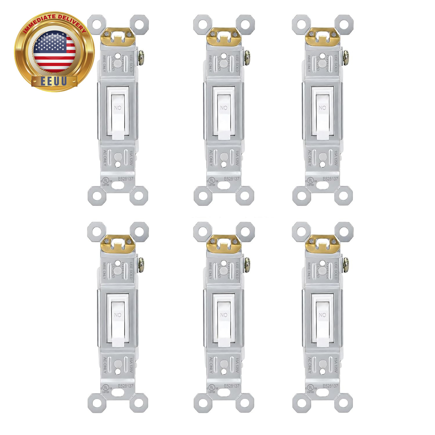 6-Pack 15 Amp Toggle Light Switch, Single Pole, Residential/Commercial Grade, On