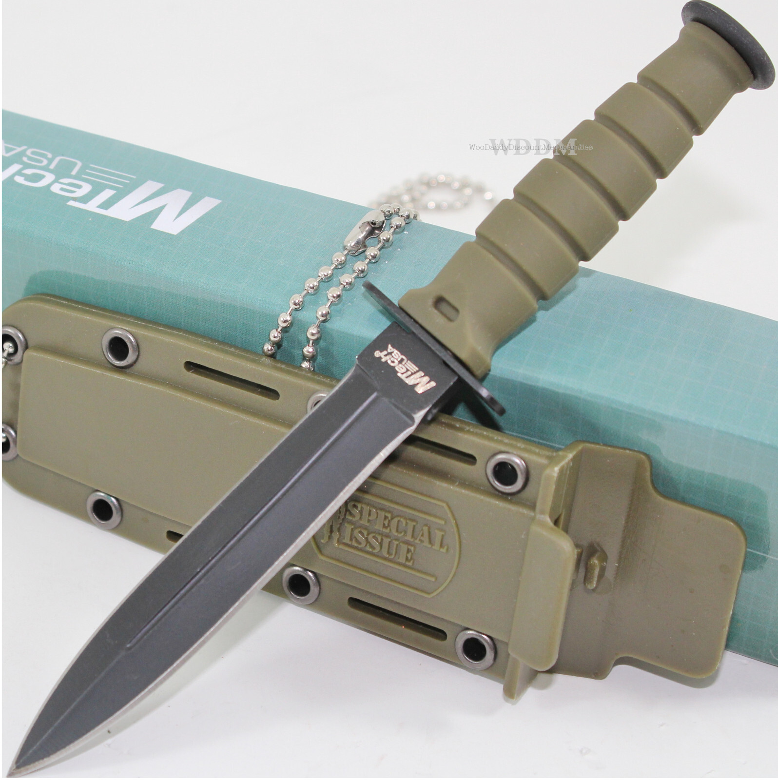 Mtech Kabai Military OD Green Double Edged Spear Point Blade Neck Knife + Sheath