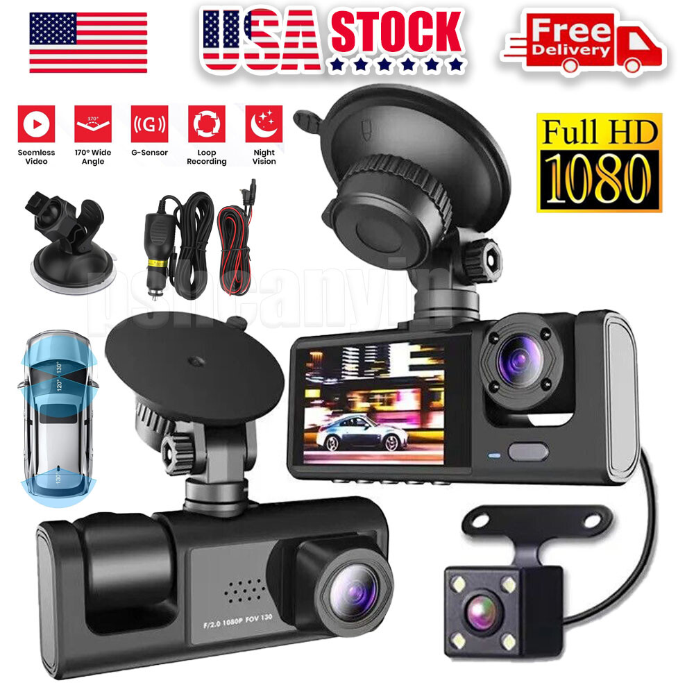HD 1080P Car Dual Lens Dash Cam Front/Rear/Inside Video Recorder Camera G-sensor