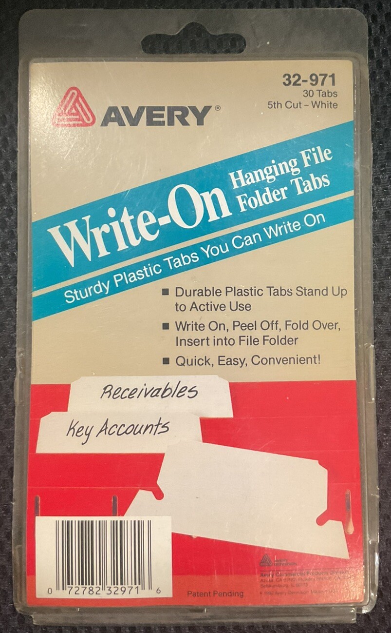 Avery Write-On Hanging Tabs 5th Cut White 30/pack X 3 Packs  #32-971