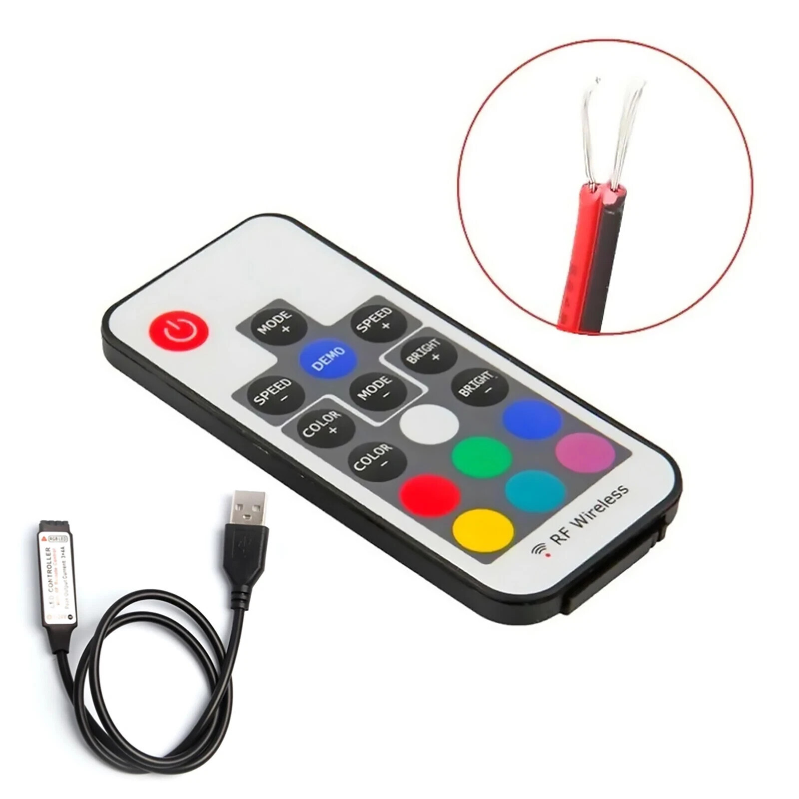 NEW RGB Led Strip Controller 17 Key RF Wireless Remote DC 5V-24V USB Connector