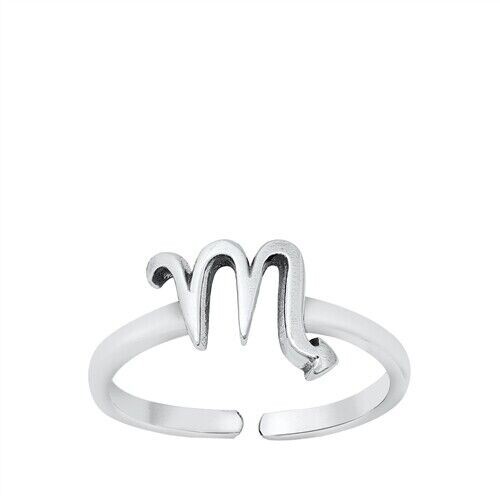Zodiac Sign Adjustable Toe Ring Genuine Sterling Silver 925 Oxidized Finish