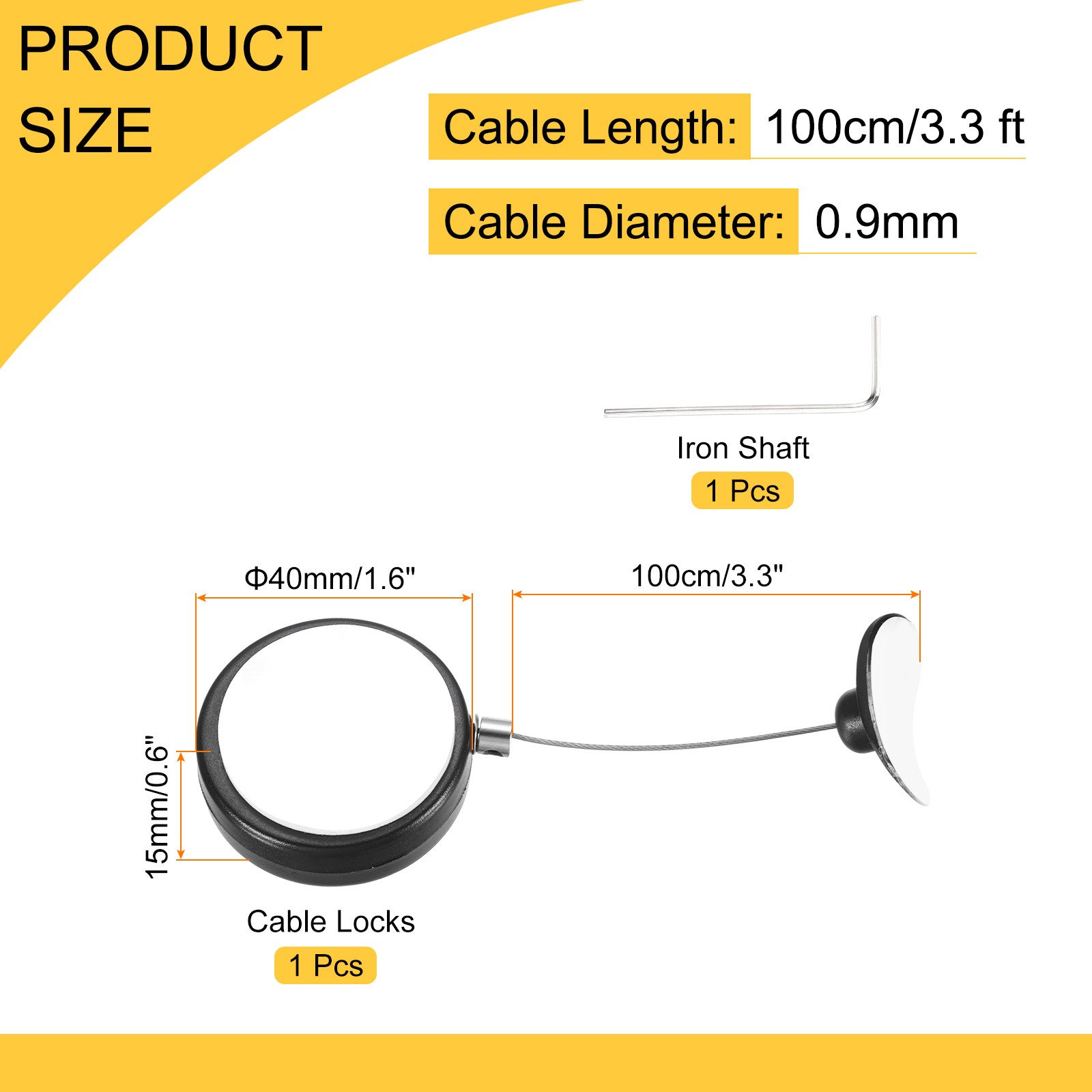 3.3ft Retractable Cable Security Lock with Arc Patch Wrench 150 g Black