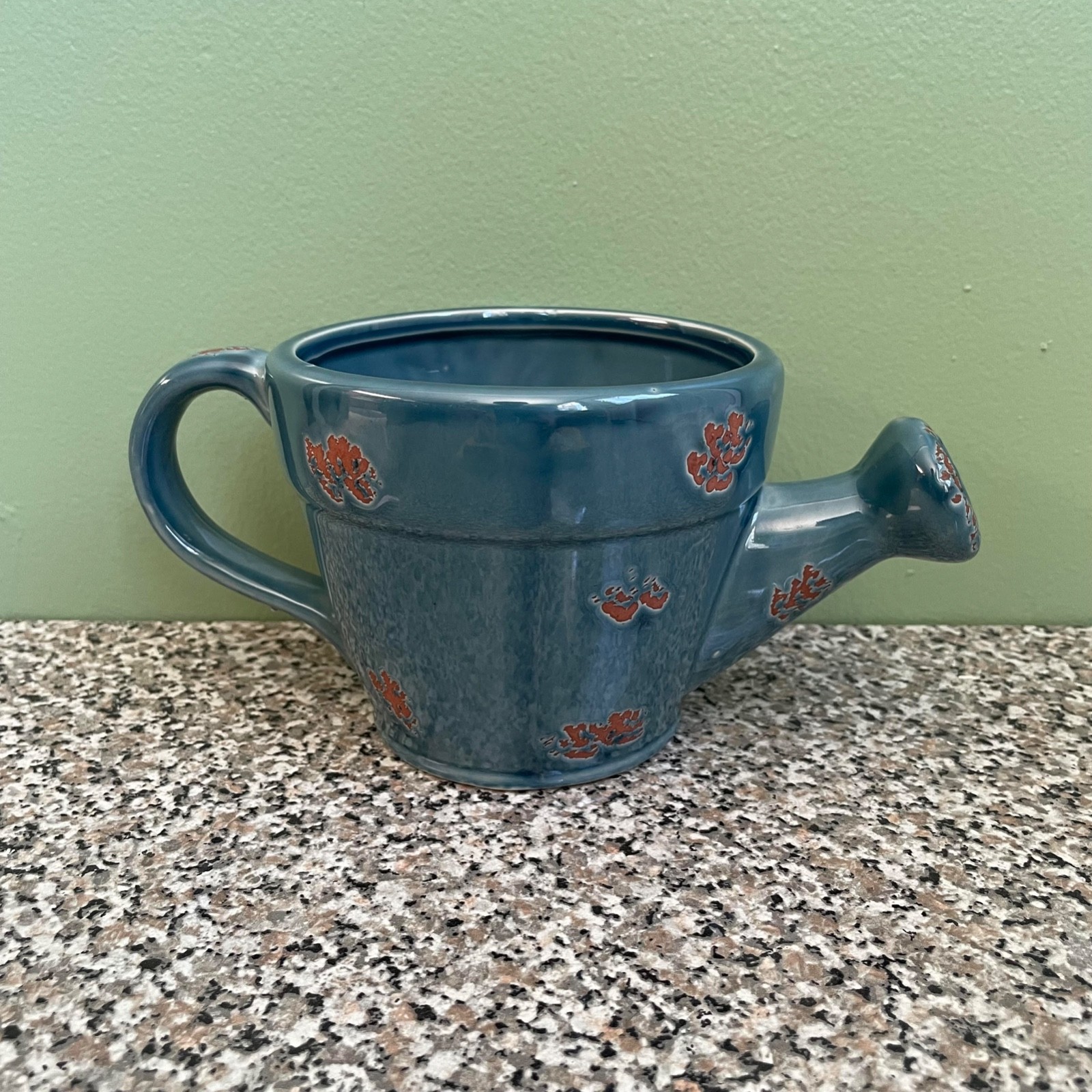 Blue Ceramic Floral Watering Pot Planter