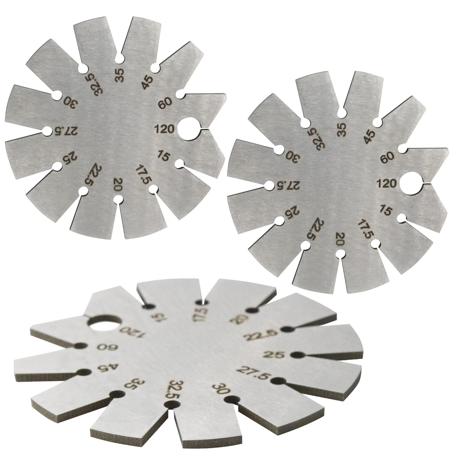 3 PCS Brushed Silver 15-120 Degree Bevel Gauge Stainless Steel Axe Angle Gauge