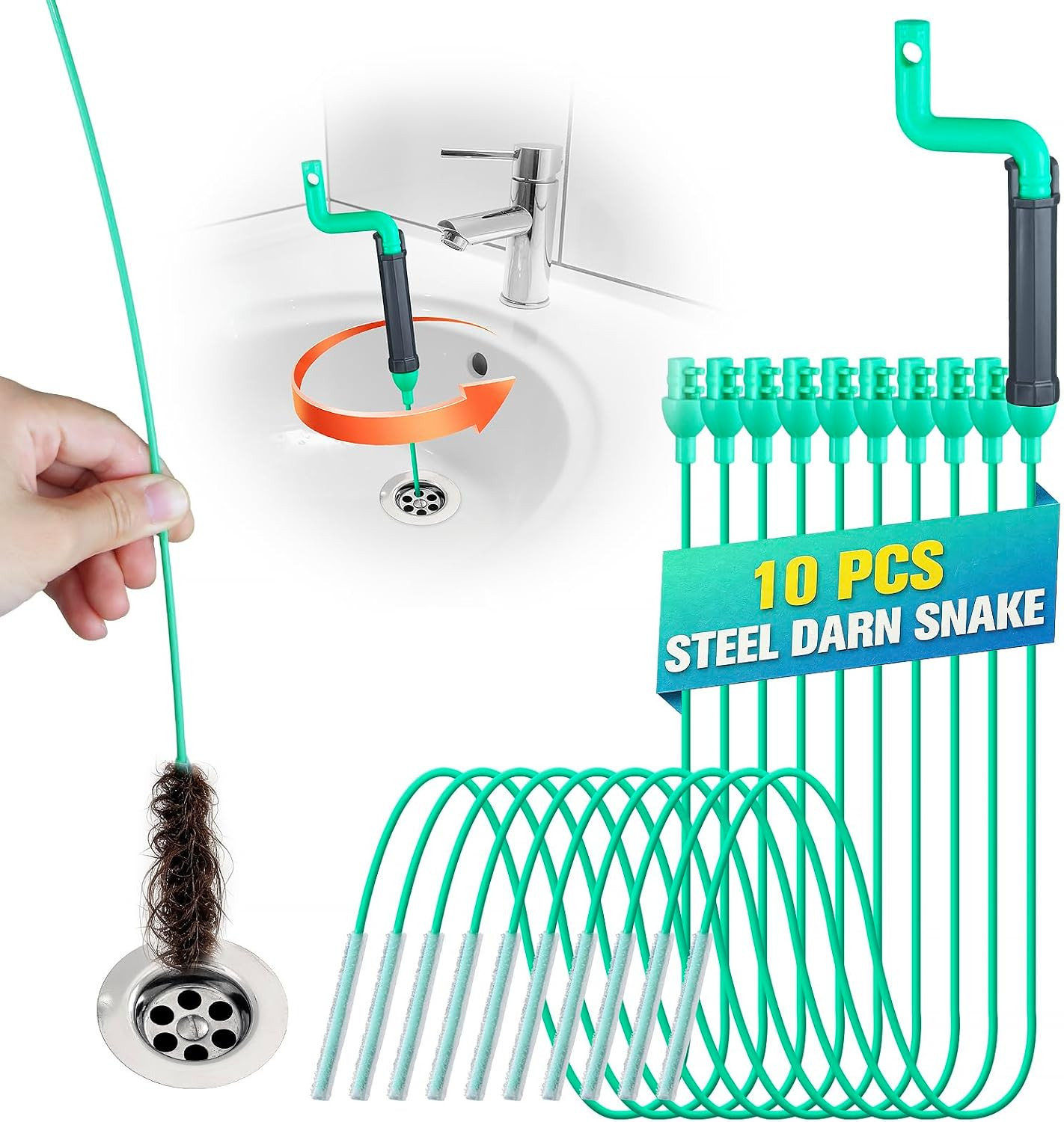 Drain Clog Remover Tool, 30-Inch Hair Clog Remover, Plumbing Snake Auger with Ro