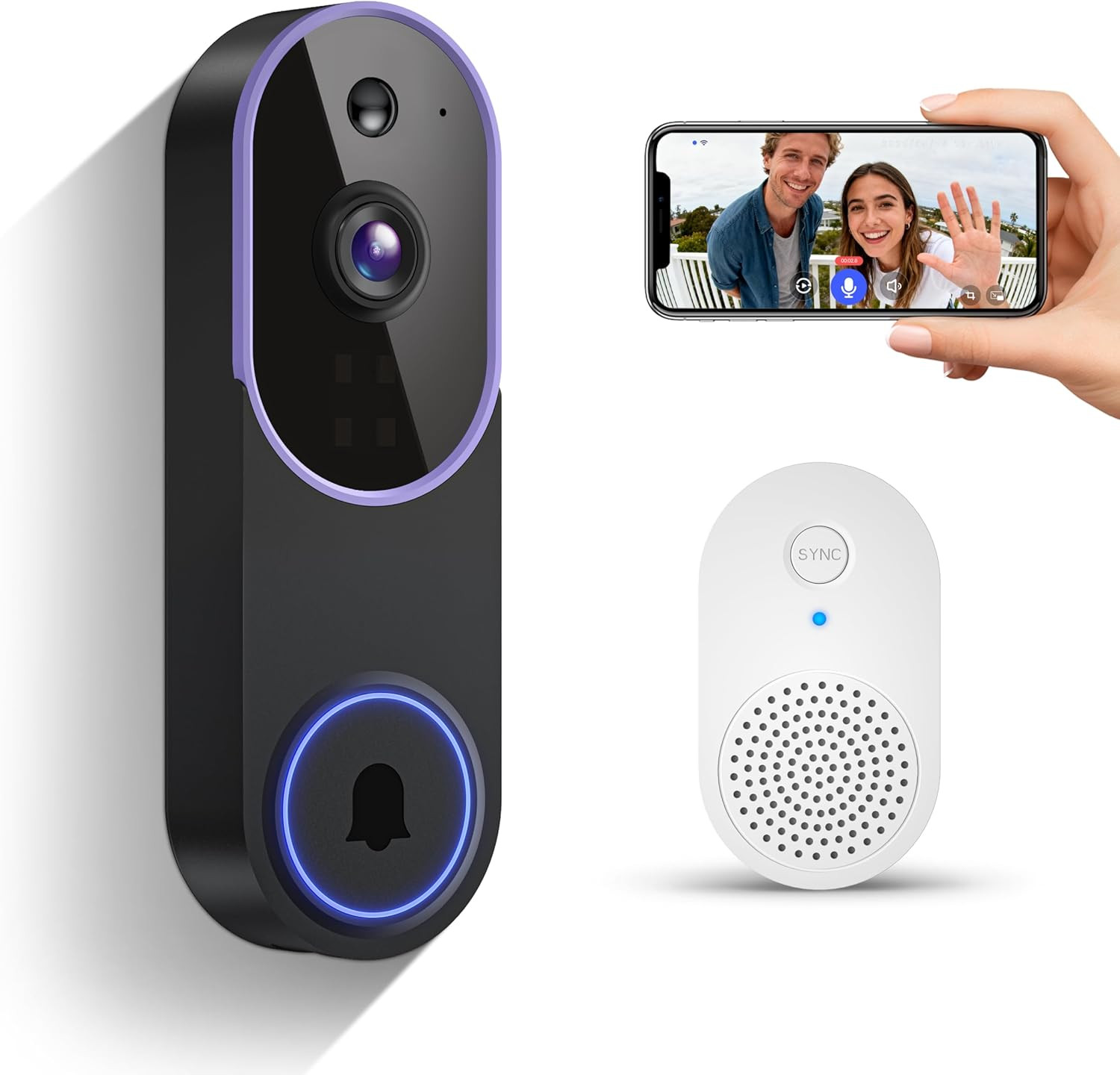1080P WiFi Video Doorbell Camera w/ Chime, Night Vision, 2-Way Audio, AI Detect