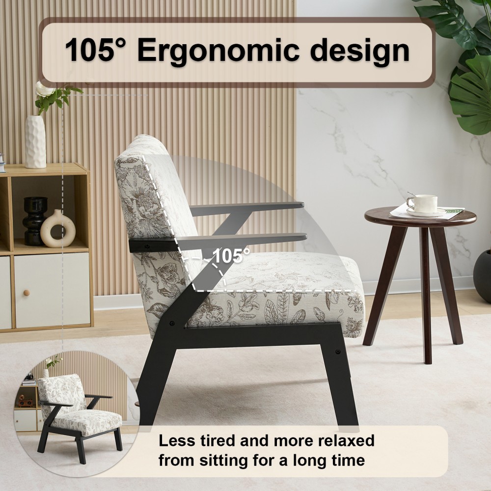 Mid-Century Modern Lounge Armchair w/ Seat Cushion for Living Room & Study
