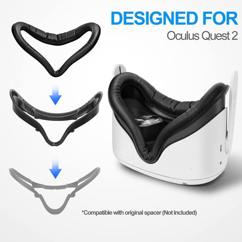 Facial Interface & Face Cover Pad for Oculus Quest 2, Sweat-Proof PU