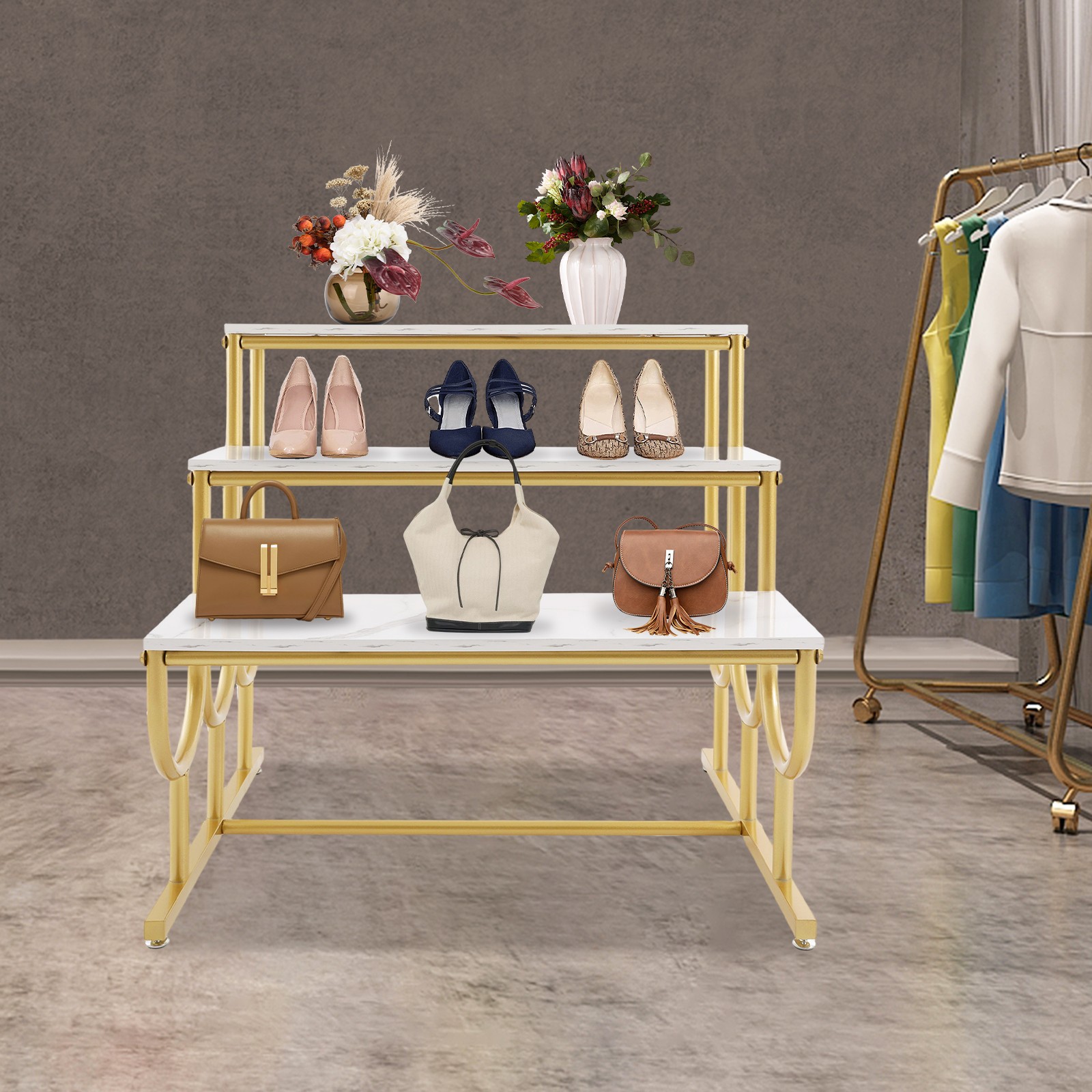 Shoe Display Table, 3 Tier Heavy Duty Display Stands, Standing Display Shelf