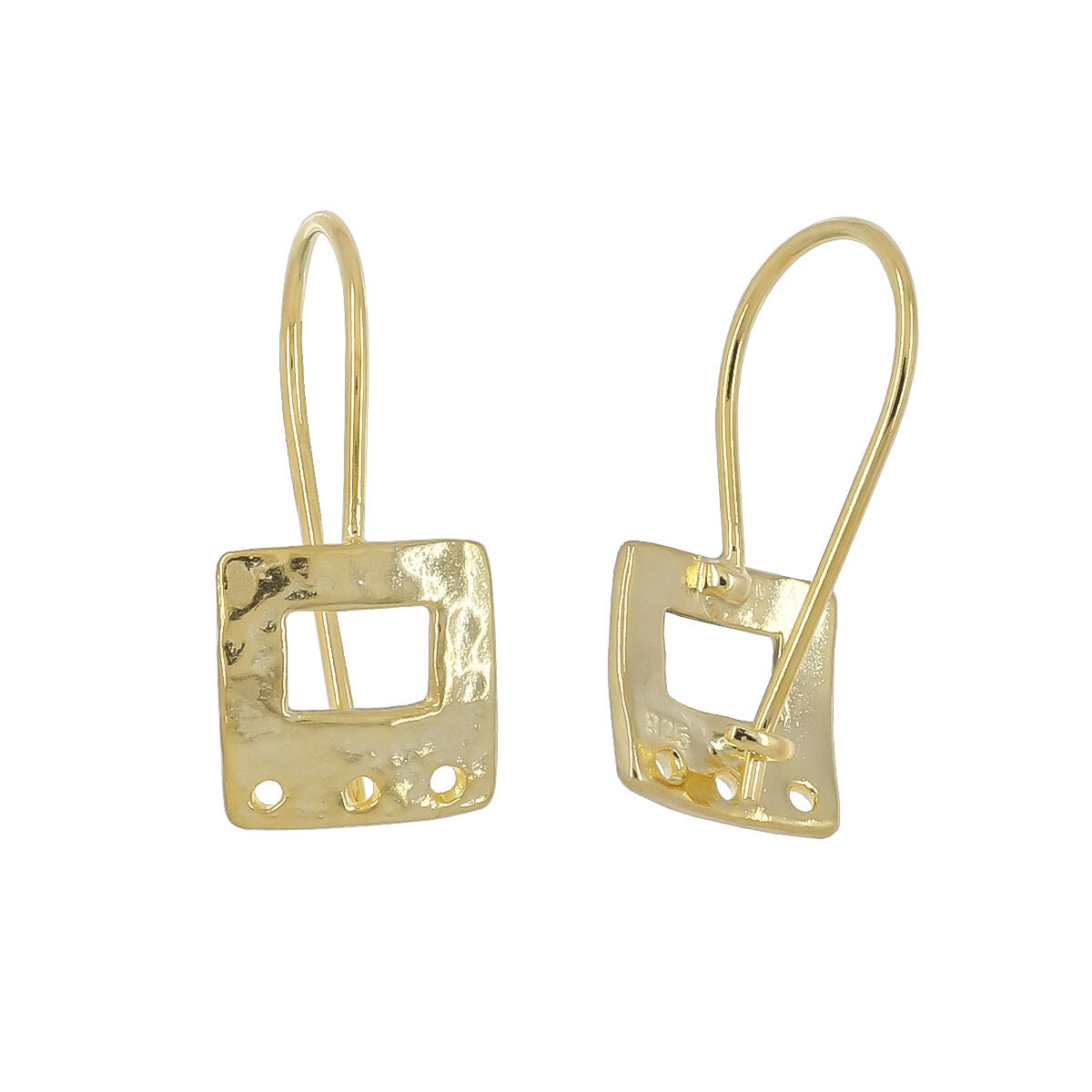 Gold Plated Sterling Silver Hammered Square French Hook Ear Wire Earrings #99864