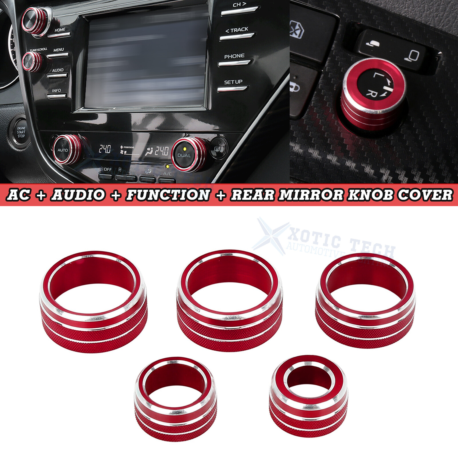 5X Red Console AC Radio Volume Rear Mirror Knob Cover For Toyota Camry 2018-2020