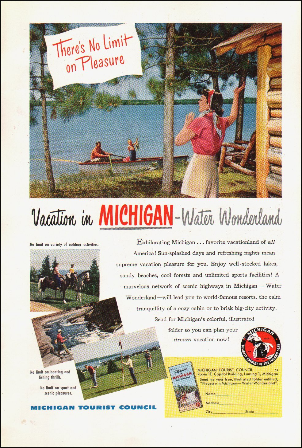 1949 Vintage ad Michigan Tourist Council retro Travel Lakes Cabin     07/31/22