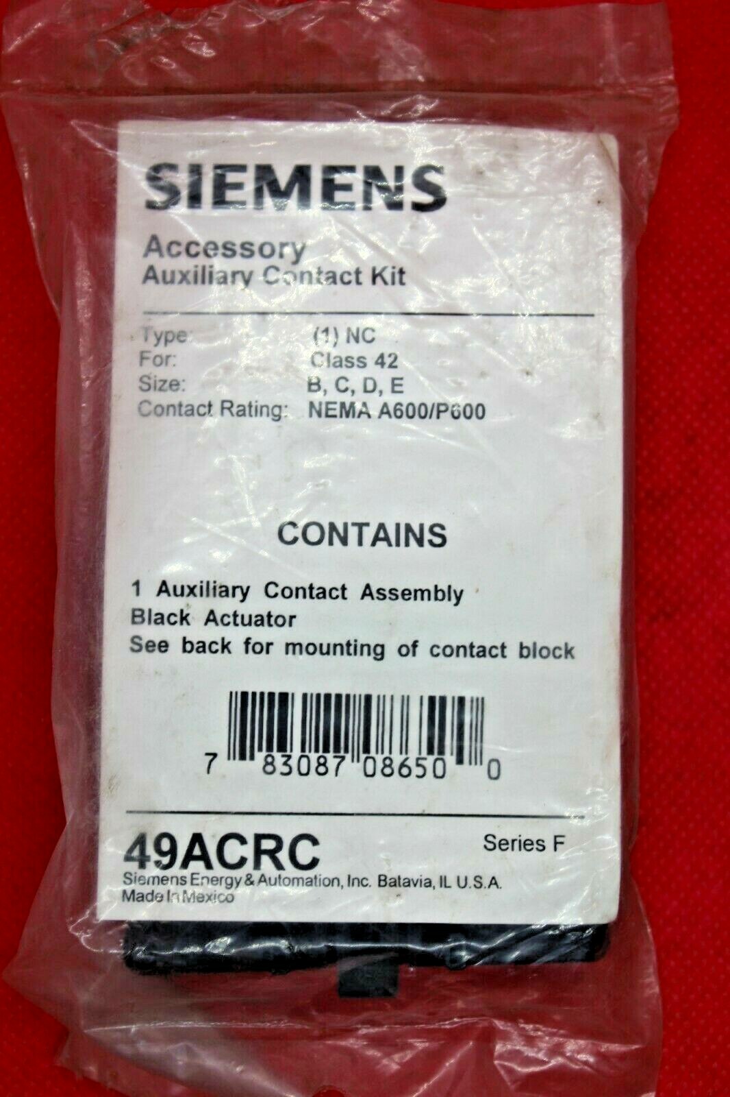 **NEW** FURNAS / SIEMENS ASSY. AUX. CONTACT KIT 49ACRC SER. F (1) NC