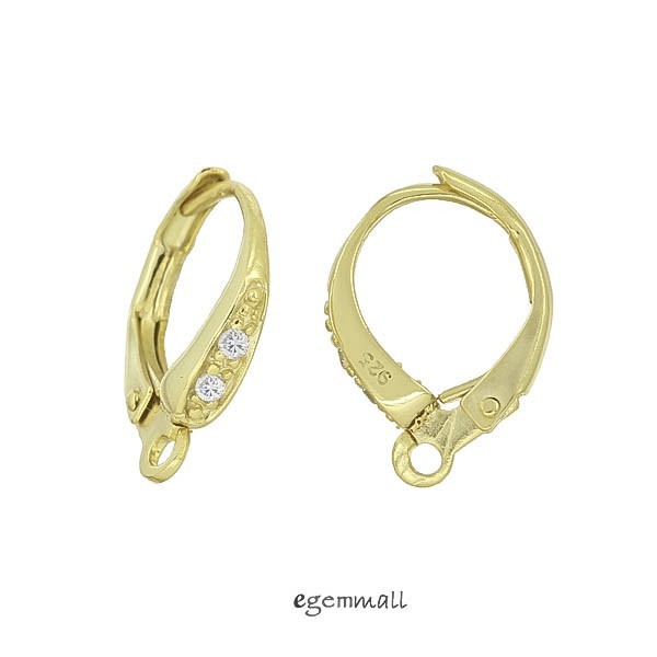 18kt Gold Plated Sterling Silver CZ Leverback Earrings Hook Connector #97821