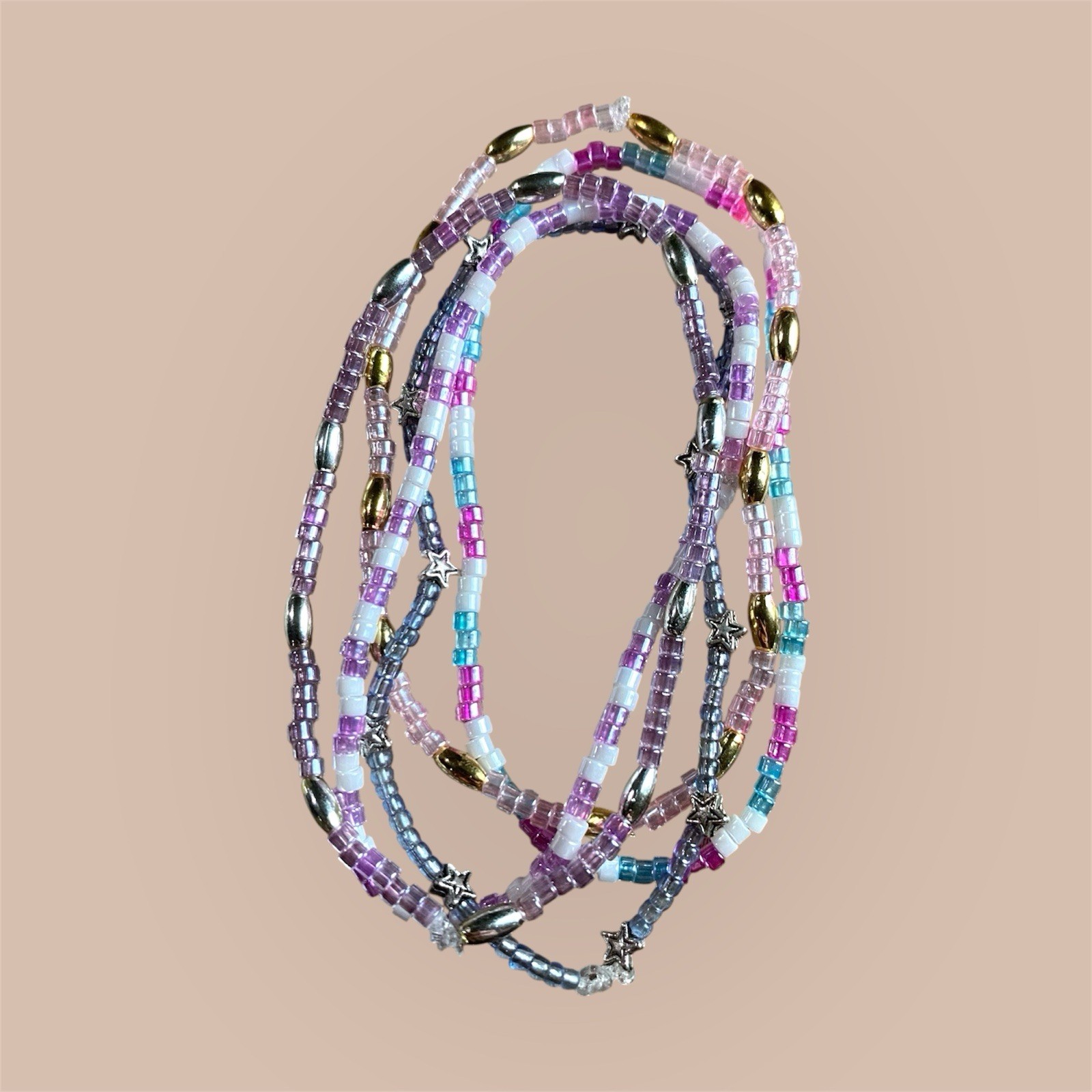 Handmade Multicolored Pastel Seed Bead Dainty Bracelet Set Of 5