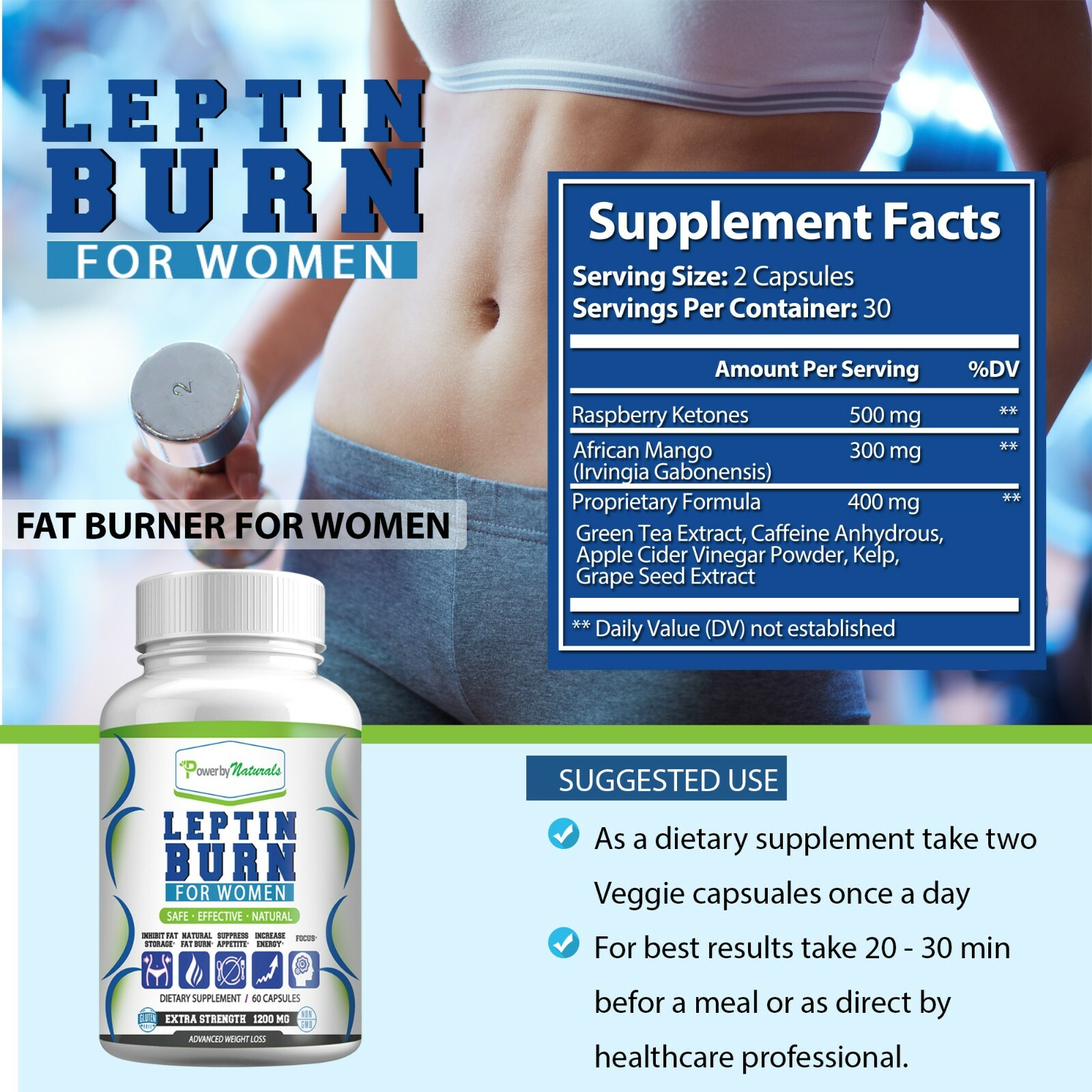 Leptin Burn for Women Diet Pills - Weight Loss, FAT BURNER, Appetite Suppressant