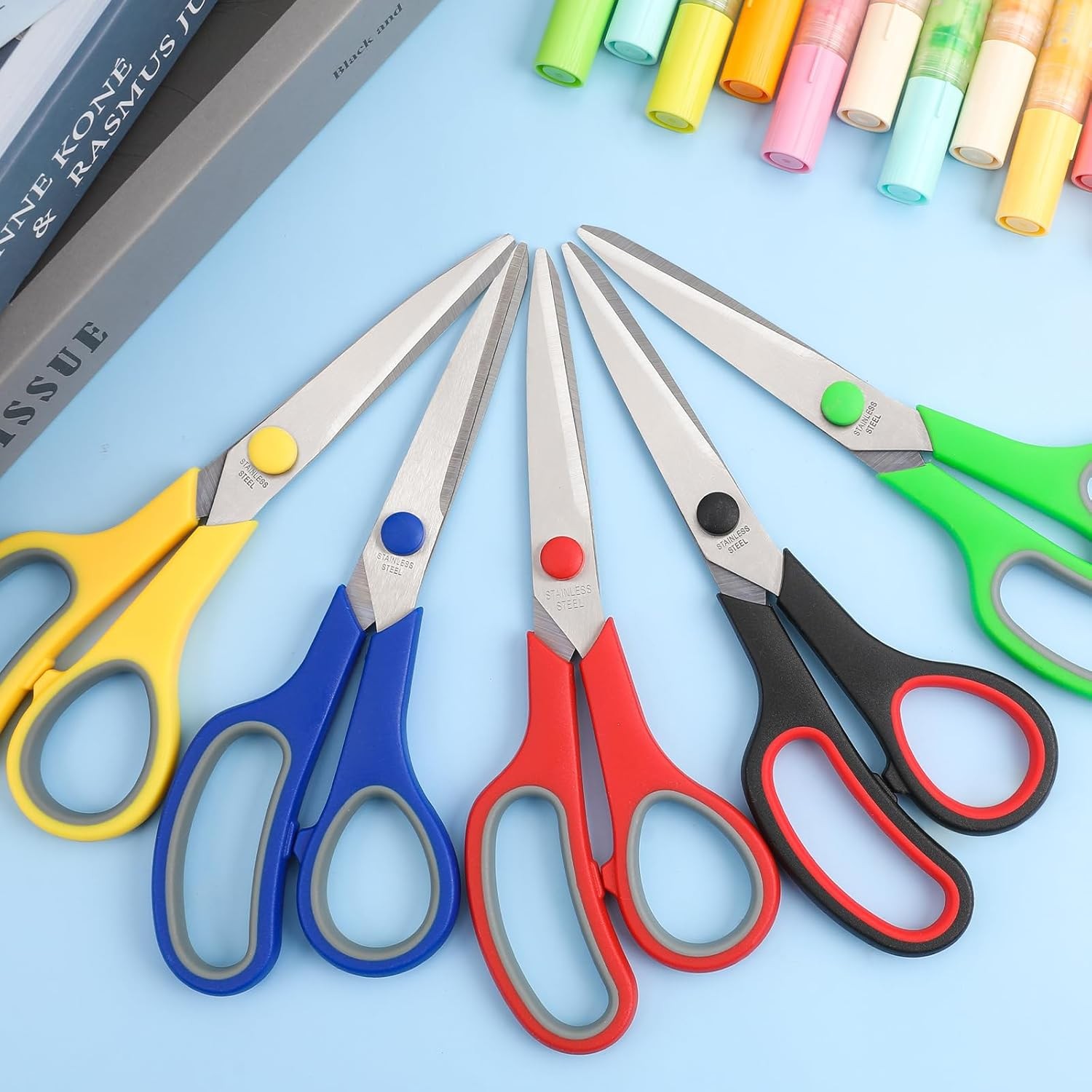 8" 10 Pack All Purpose Heavy Duty Scissors Comfort-Grip Sharp Scissors