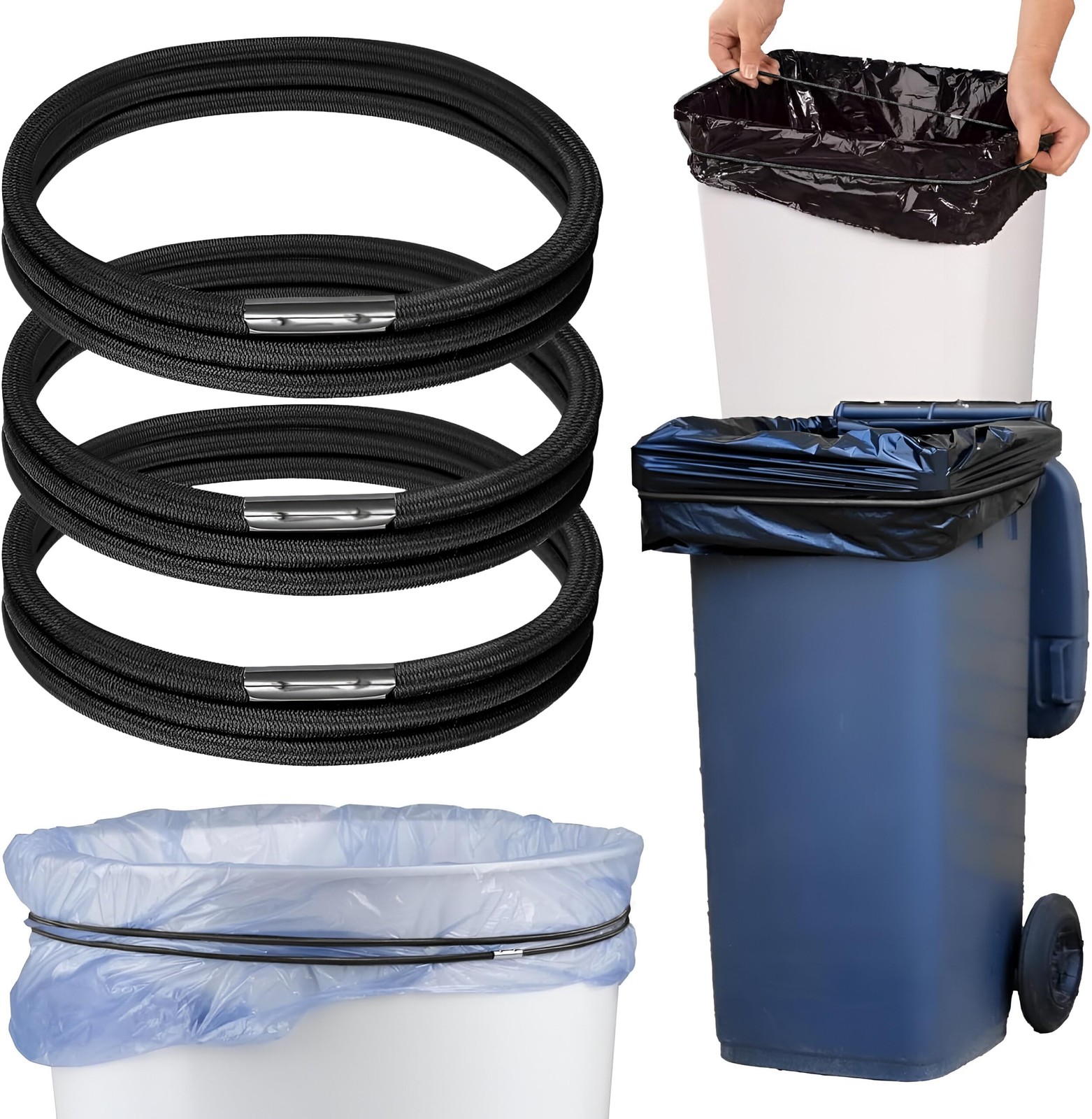 Mission Gallery Trash Can Rubber Bands 1 Count (Pack of 3), Black Set 3