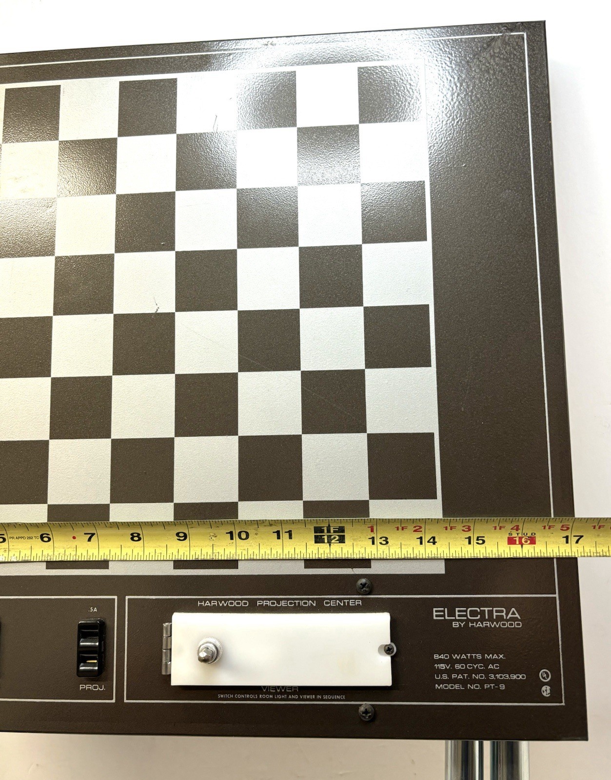 Electra by Harwood Metal Projection Folding Table w/ Chess Board *Working