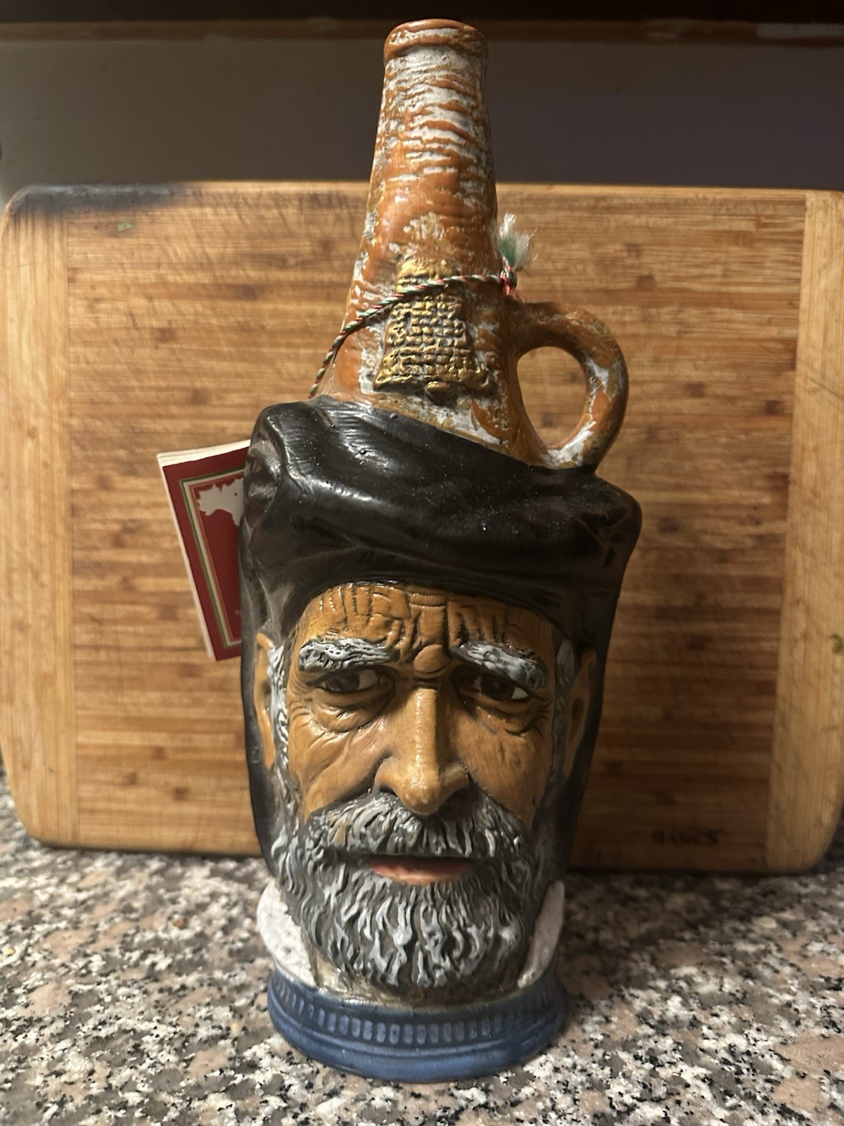 Casa Vento Wine Decanter Faces of the World Bearded Cowboy Old MAN Orig Labels.