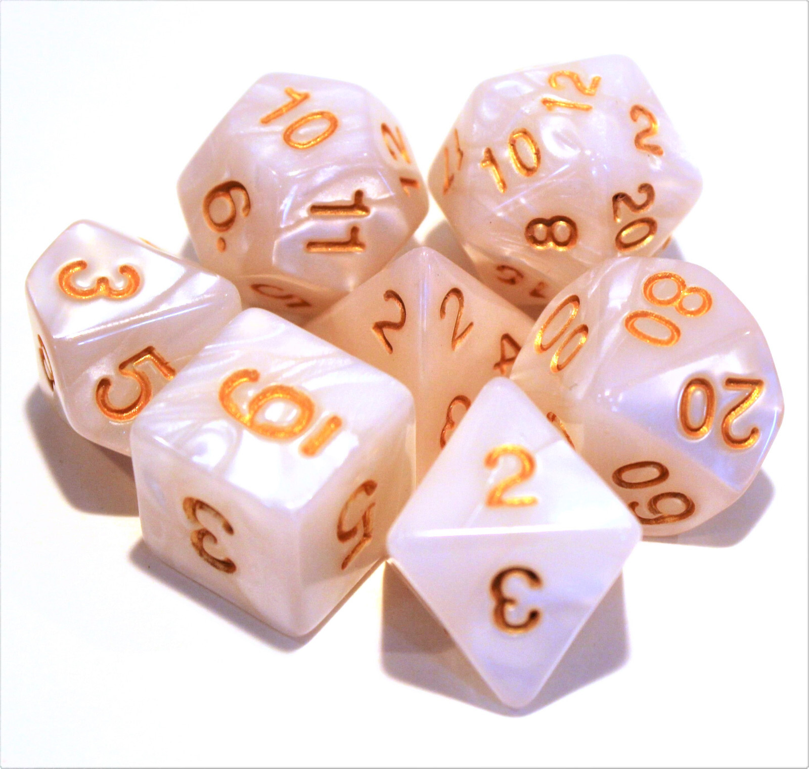 7 Piece Marble Polyhedral Dice Set w/ Bag – Albescent Altar