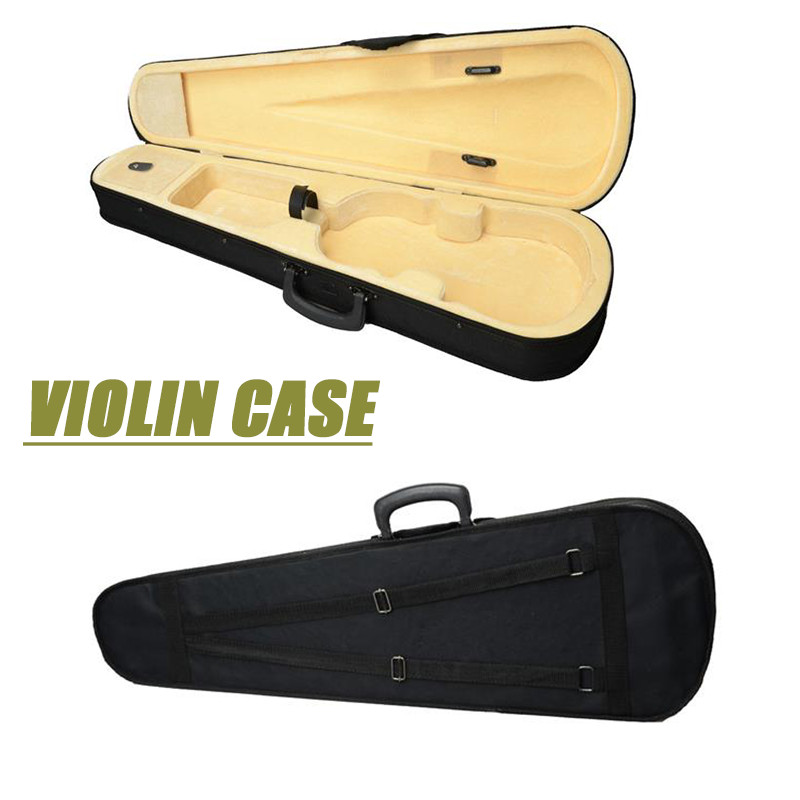 Violin Case Durable Triangle Shape Black with Soft Beige Lining Fits 4/4 Size