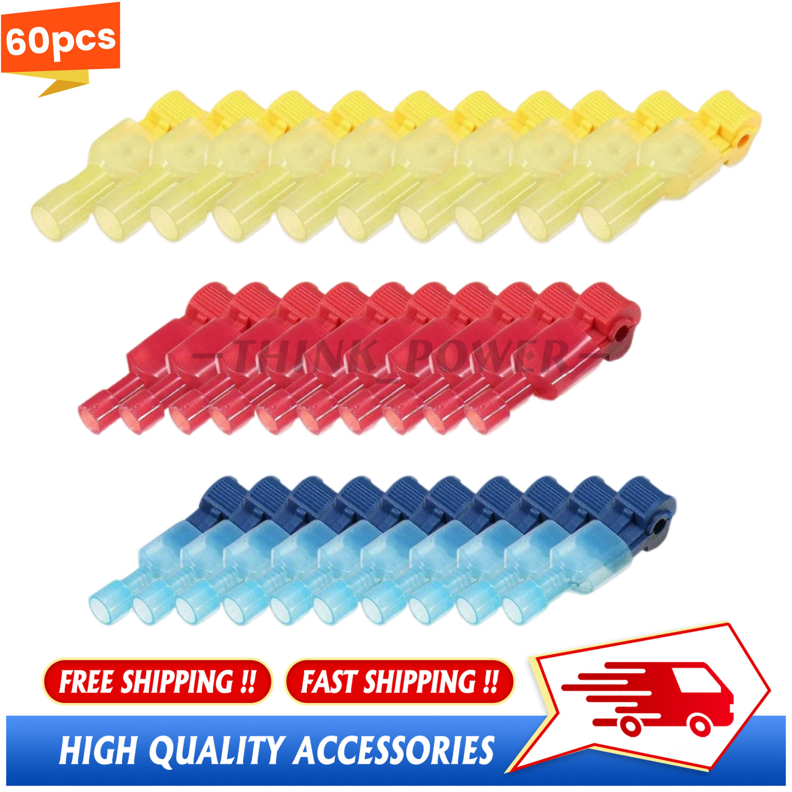60pcs T-Taps Wire Connectors Quick Splice Terminals Insulated Crimp Cable