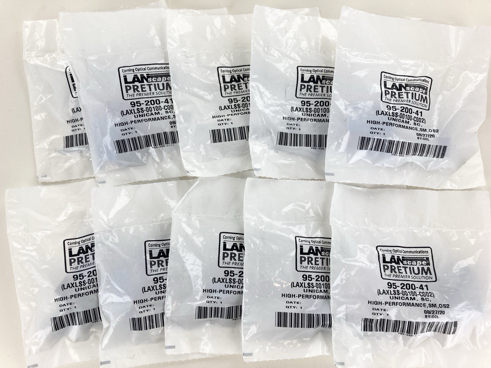 (LOT OF 10) 2020 - Corning 95-200-41 Unicam Connector Pretium 8.3 um SC SM OS2