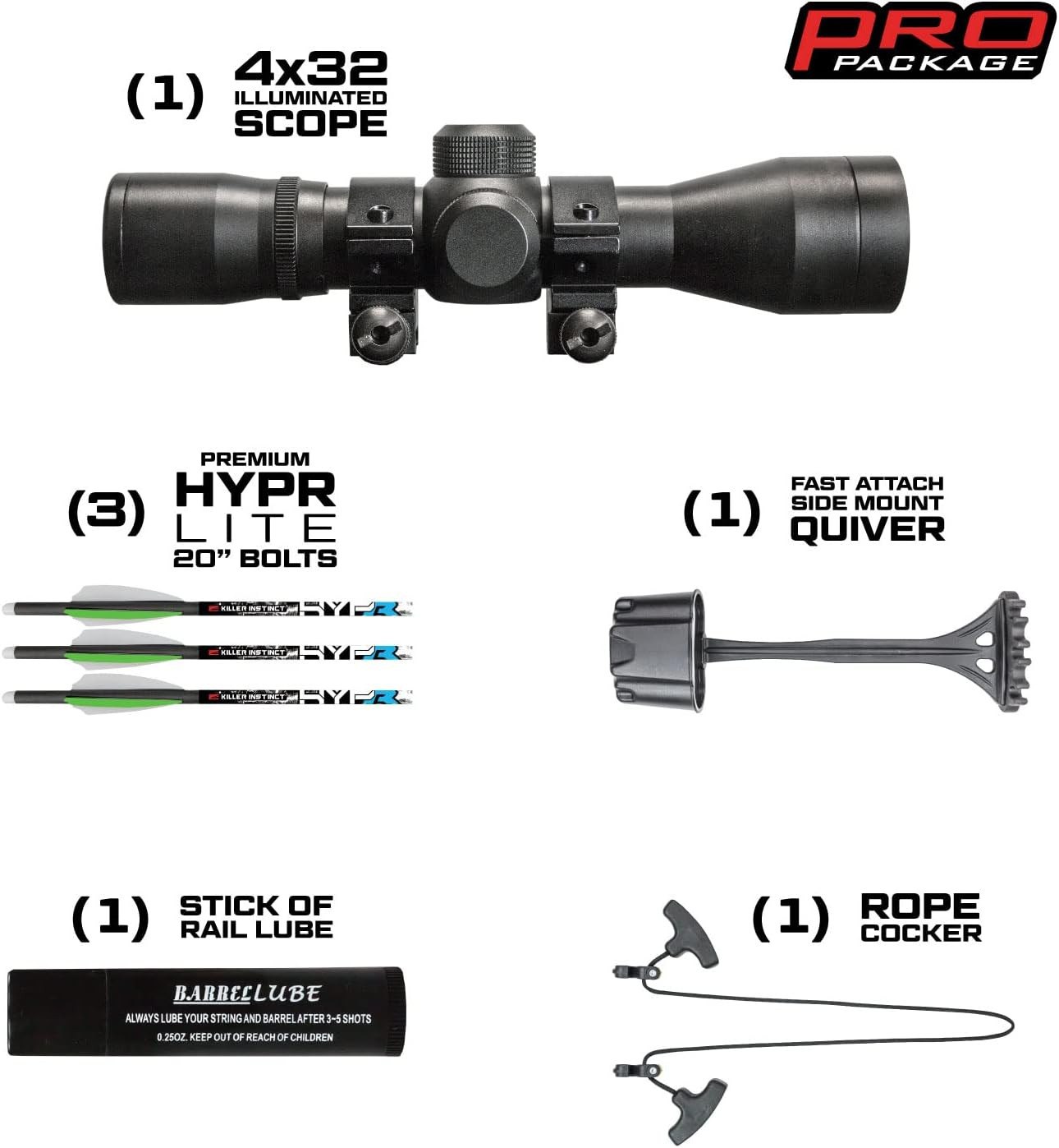 Boss 405 Crossbow Pro Package with 4X32 IR-W Scope, Rope Cocker, String Suppress