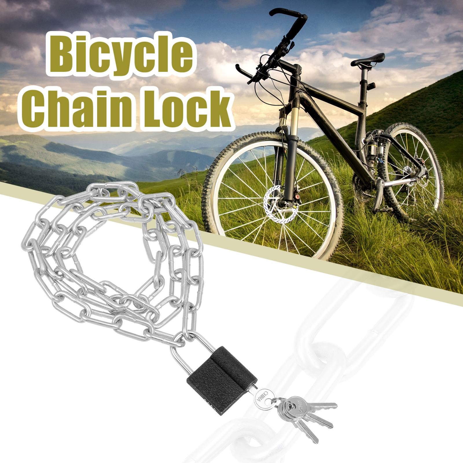 3.28 Feet Long Silver Zinc Plated Security Bike Chain Bicycle Motorbike Padlock