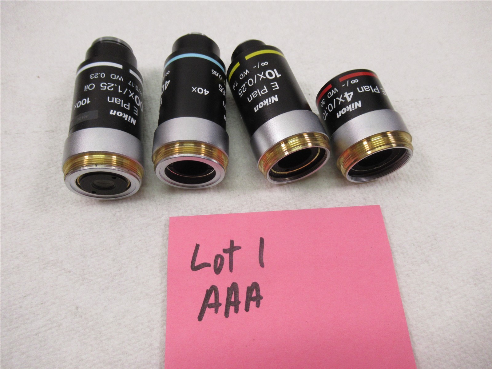 Nikon E Plan Microscope Objective Lenses Lot of 4 100x Oil 40x 10x & 4X Eclipse