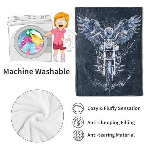 Eagle and Motorcycle Blanket Rider Bike Dark Throw 50x60in Motorcycle 02