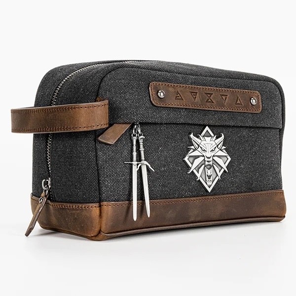 The Witcher White Wolf Dopp Kit Toiletry Pouch Bag Travel Case 9" Sword Charms