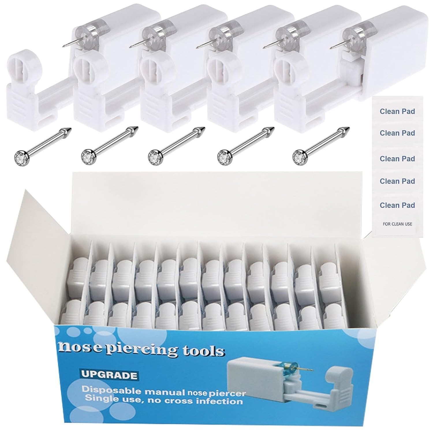 Nose Piercing Gun Kit - 72Pcs Disposable Set with Self-Piercing Gun, Nose Studs