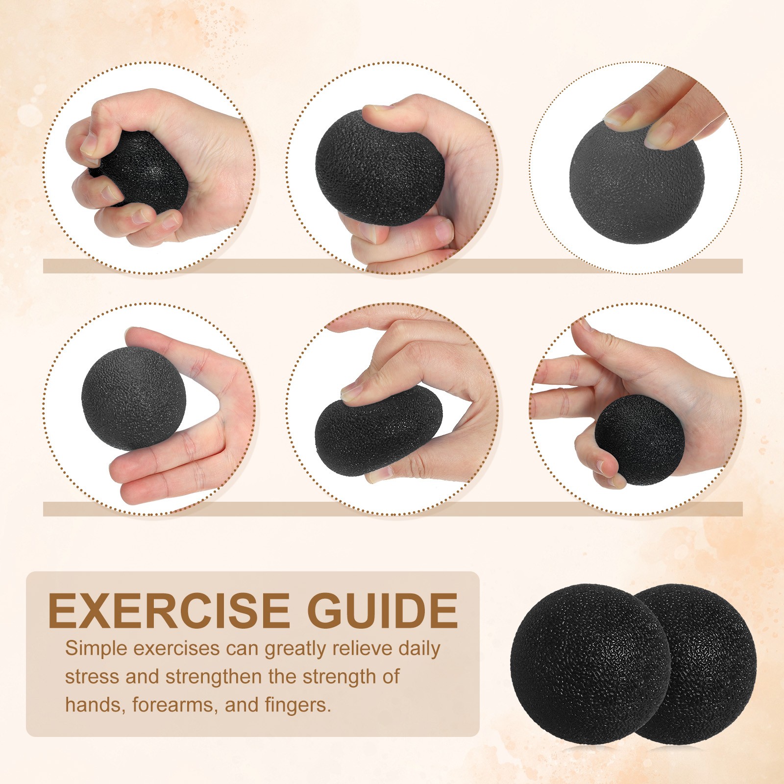 2Pcs Hand Exercise Balls Squeeze Ball Stress Ball Black