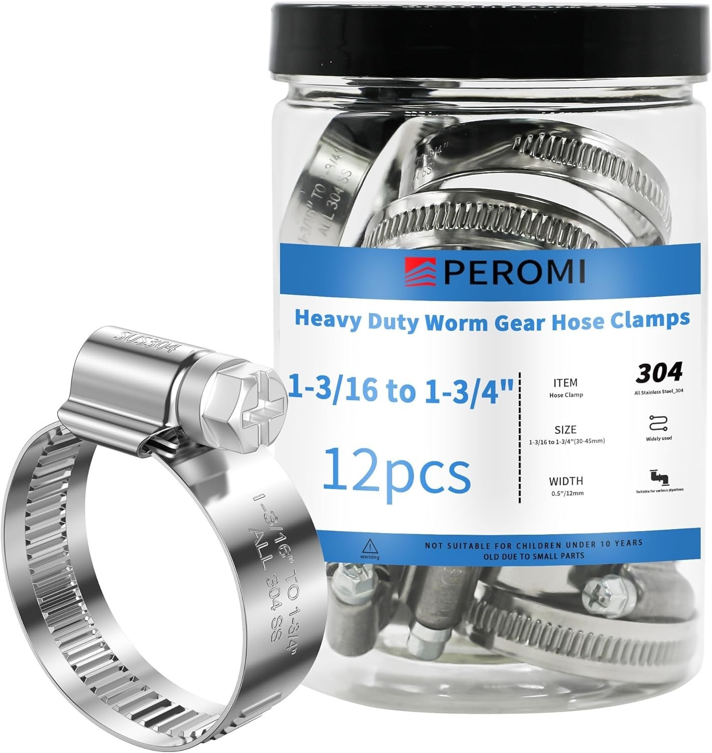 12PCS Heavy Duty Hose Clamps Stainless Steel 304,1-1/4" Hose Clamp to 2" Hose...