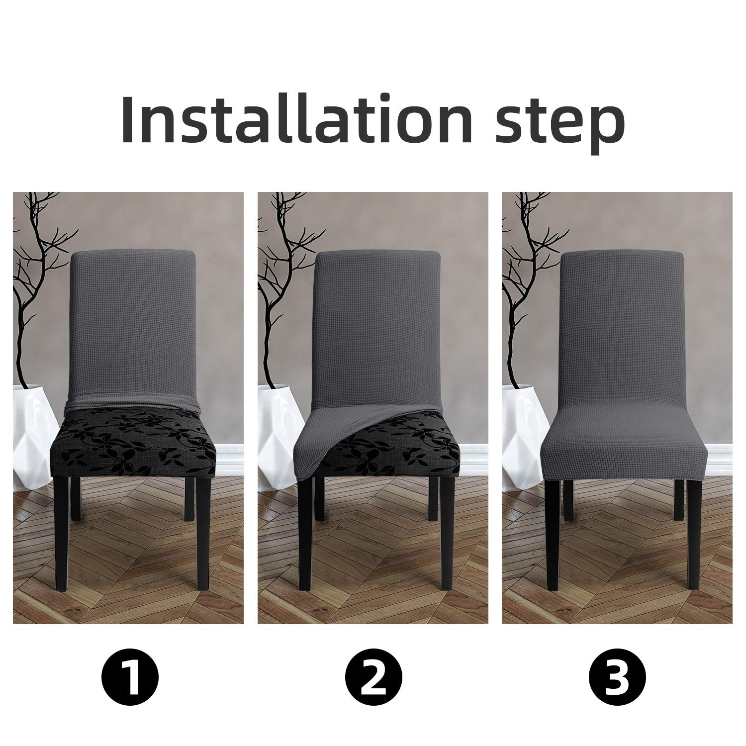Chair Covers for Dining Room - Stretch Slipcovers 4, Dark Grey