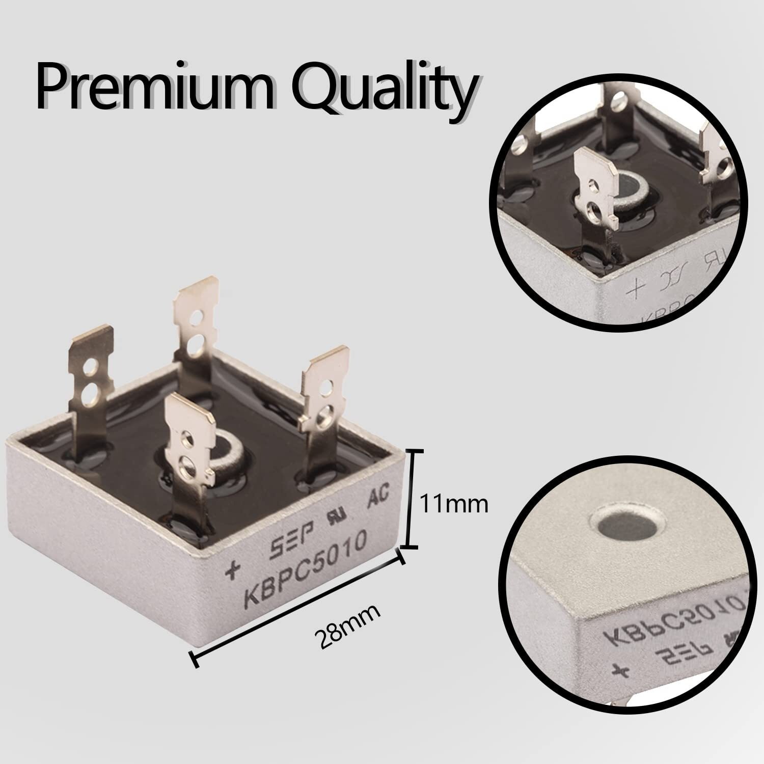 5Pcs 1000V 50A Metal Case Single Phase Diode Bridge Rectifier KBPC5010 NEW