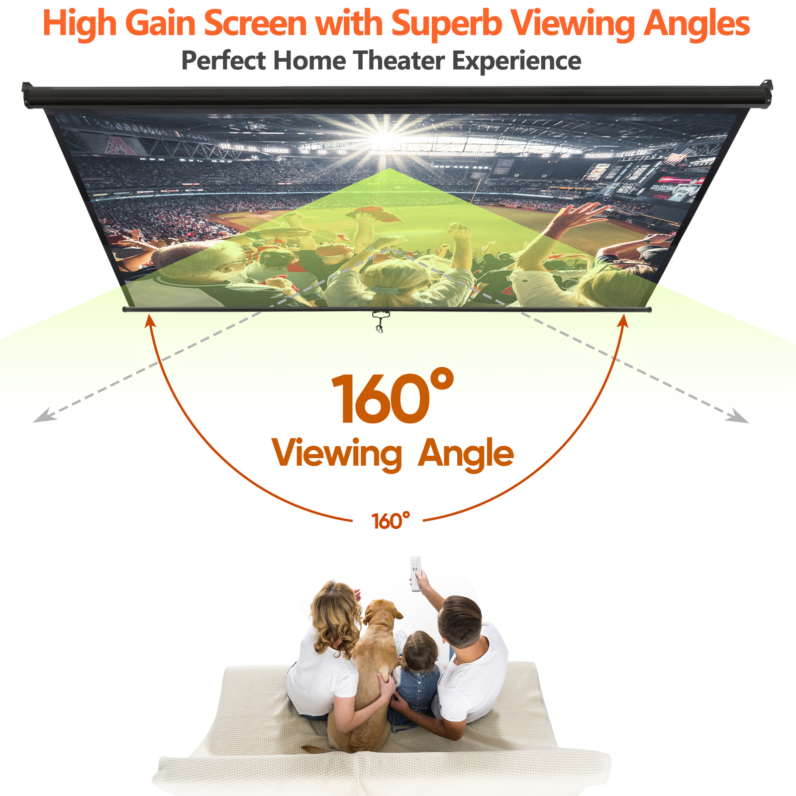 Black Projector Screen Pull Down 16:10 Foldable Wall Mount HD Projection Screen
