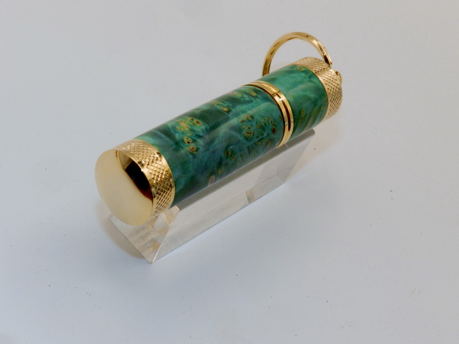 Handmade Key Chain Lighter, replaceable flint. Made w/ Dyed Box Elder Burl. #45