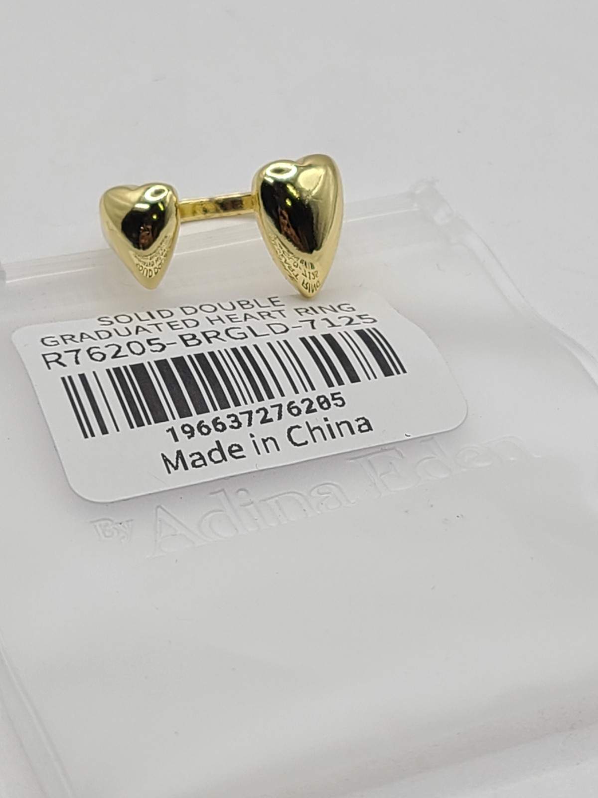 Adina Eden Solid Double Graduated Heart Adjustable Ring 14k Gold Plated