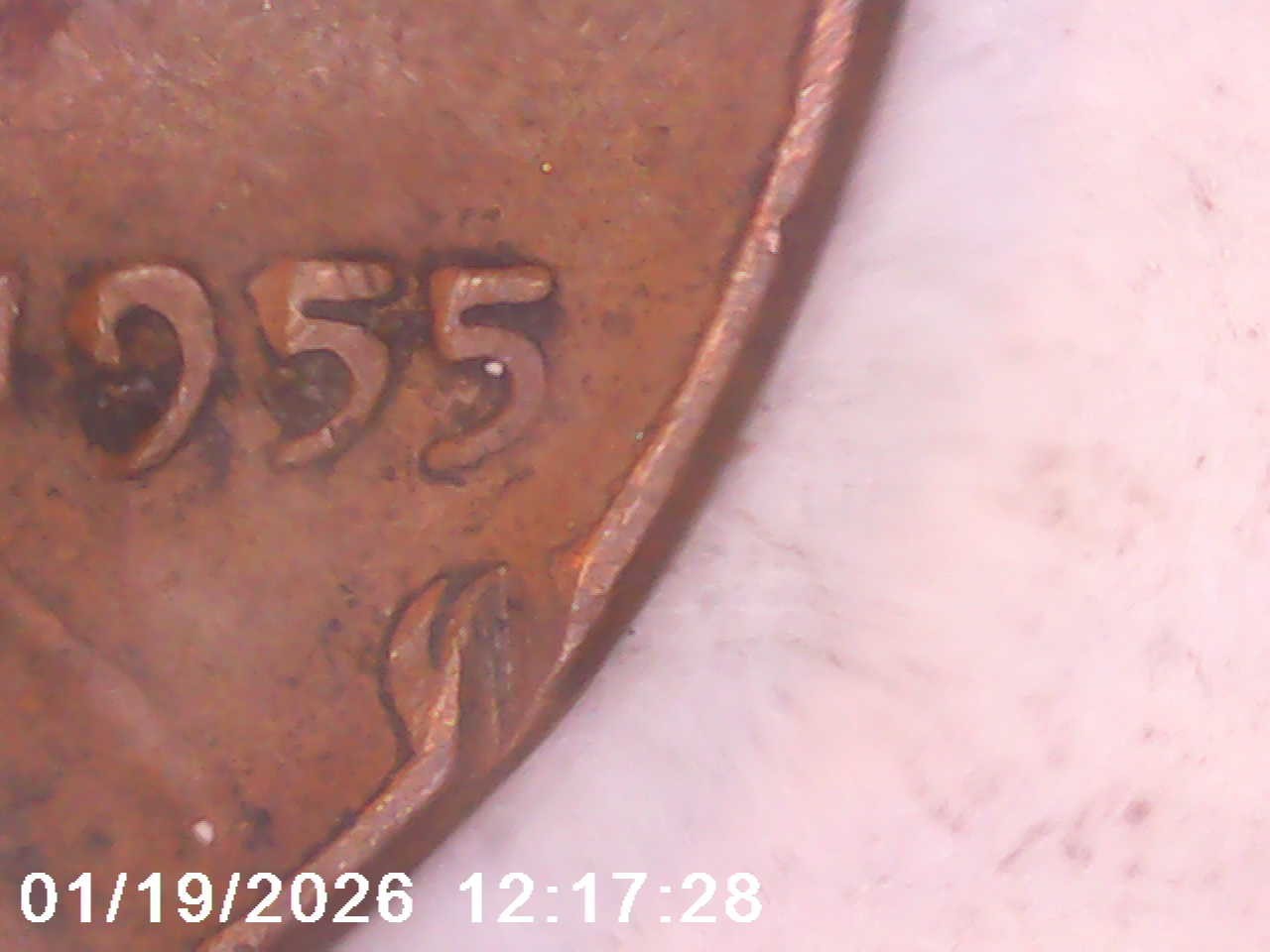1955-P Lincoln Cent with Obverse Error Lamination on Rim