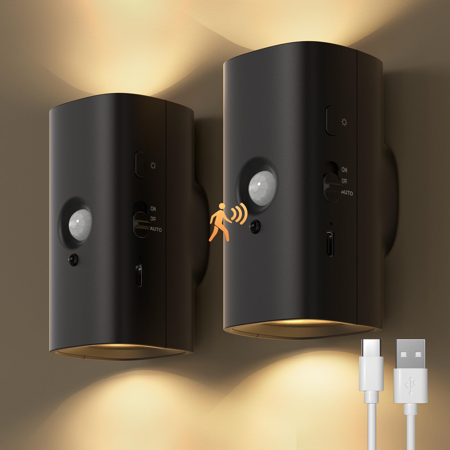 Rechargeable Night Light with Motion Sensor, 2200mah Battery Operated Warm Wh...