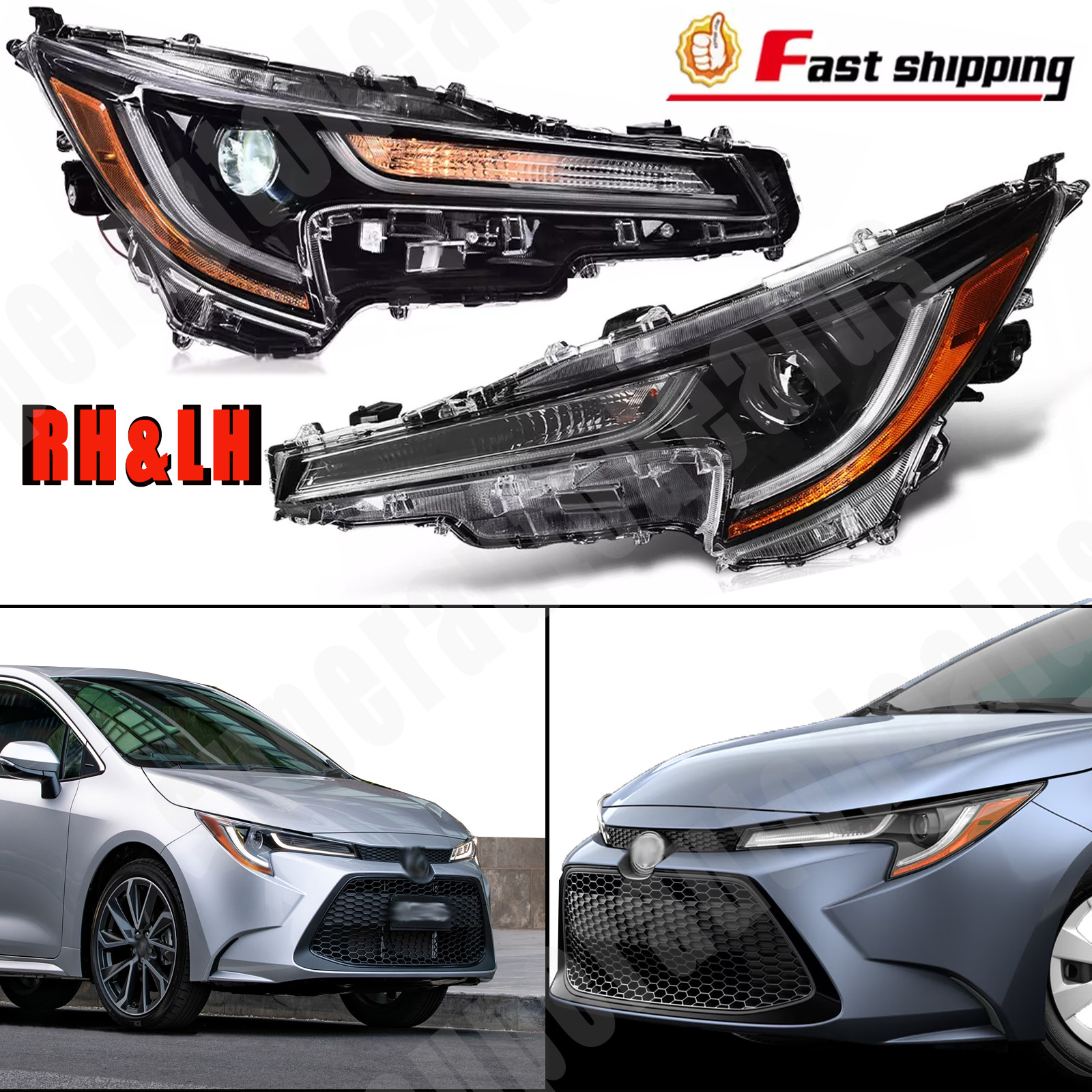 Pair For 2020-2022 Toyota Corolla L LE Headlights W/ LED DRL & Turn Signal Light